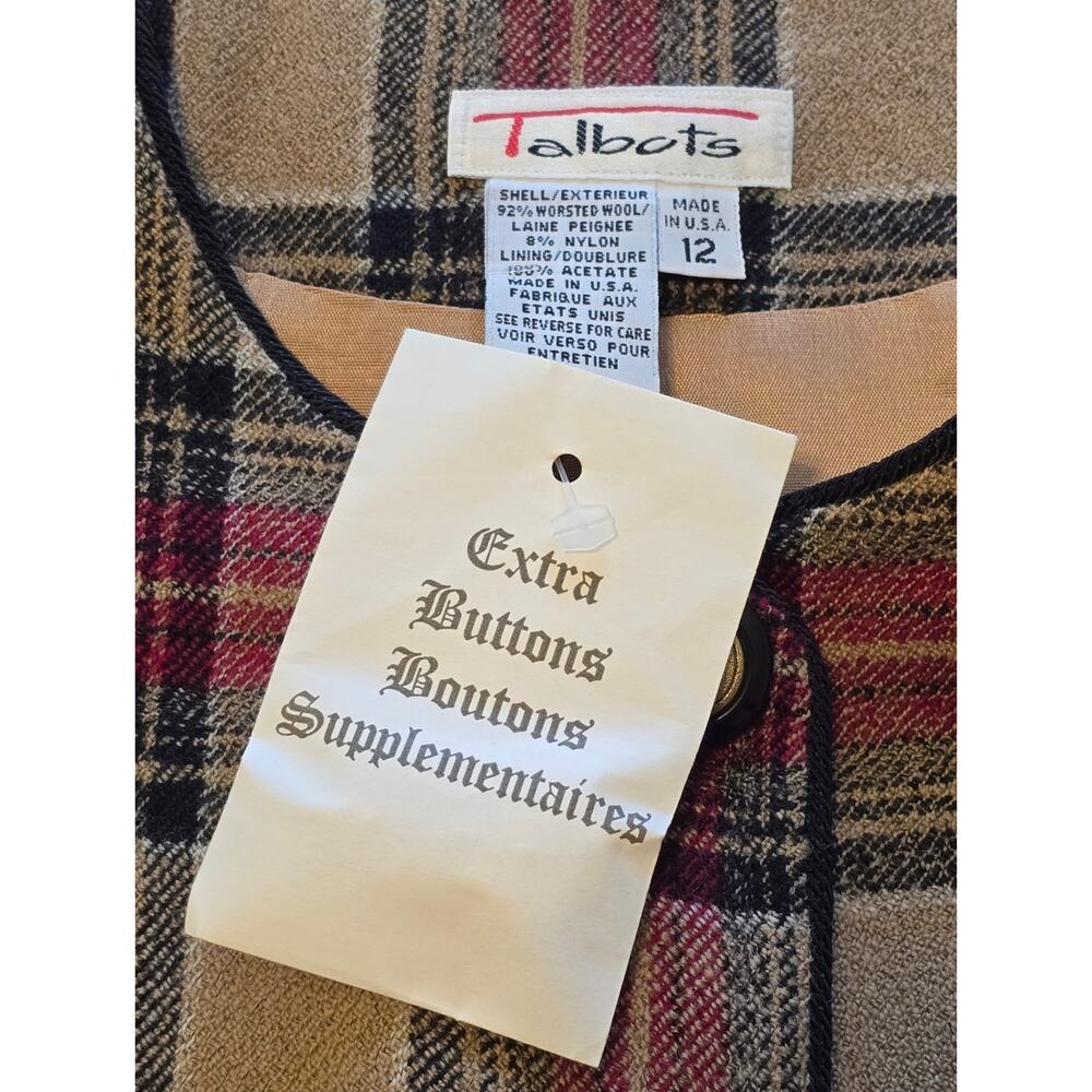 Vintage Talbots Blazer Womens Size 12 Red Tan Plaid Wool Blend Quiet Luxury NWOT - Picture 5 of 11